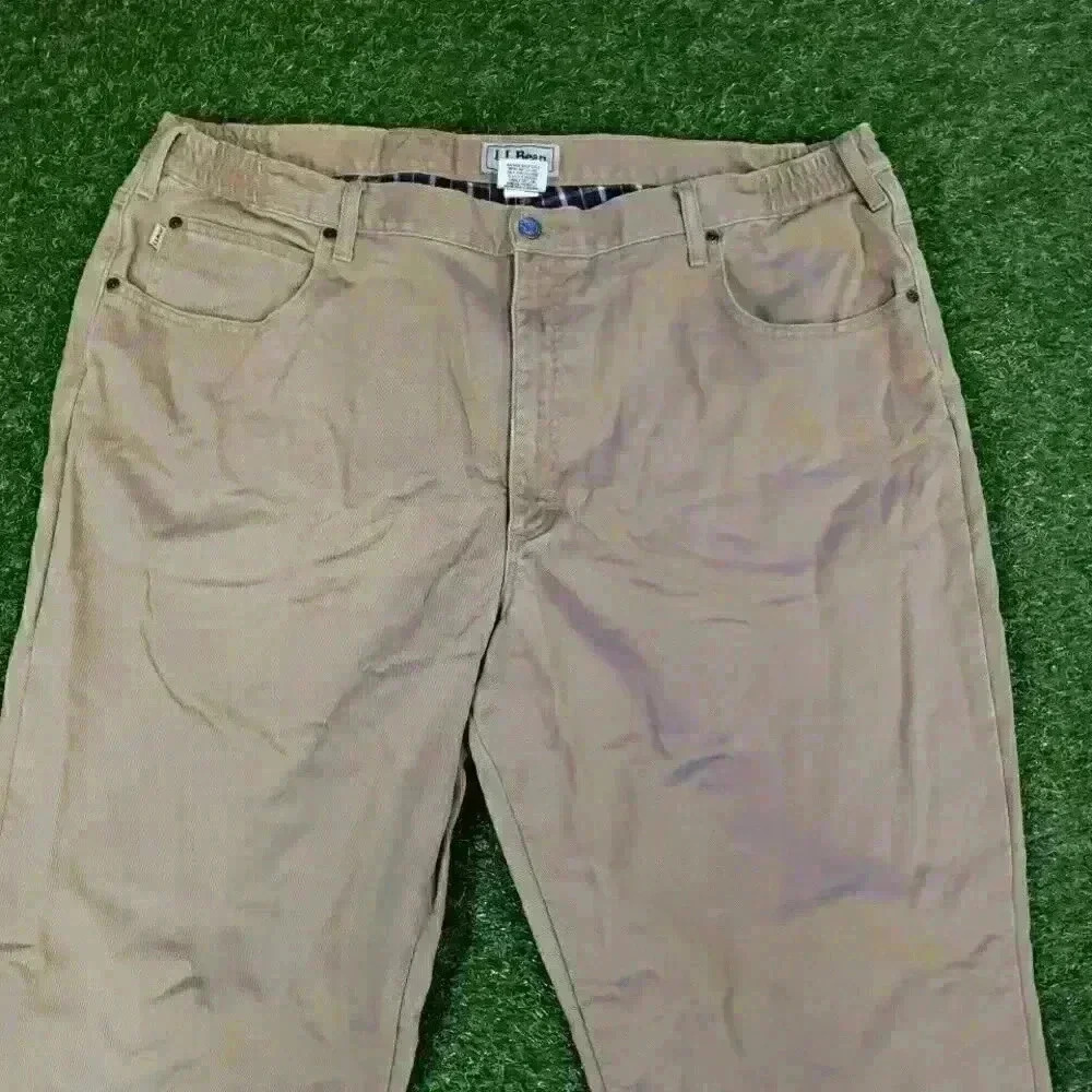 LL Bean Men's Blue Comfort Waist Flannel Plaid Lined Denim Jeans 212508 Sz 44x29 - Picture 3 of 10